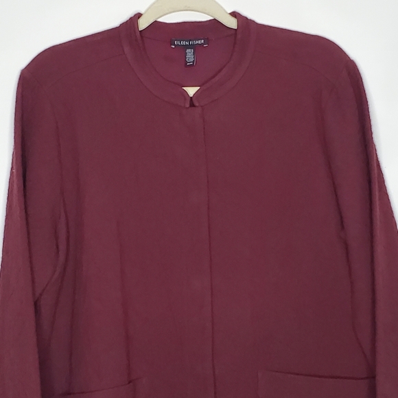 Eileen Fisher Organic Cotton Textured Jacket Size M Burgundy Italian Fabric - Picture 3 of 15
